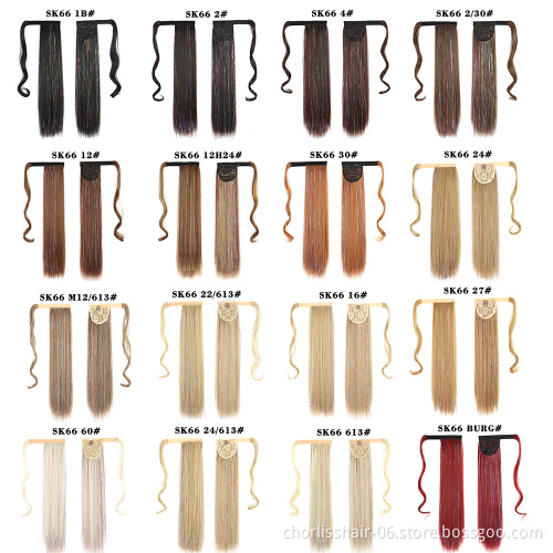 Wholesale Good Quality Colorful Long Straight Wrap Around Clip In Ponytail High Temperature Synthetic Ponytails Hair Extensions